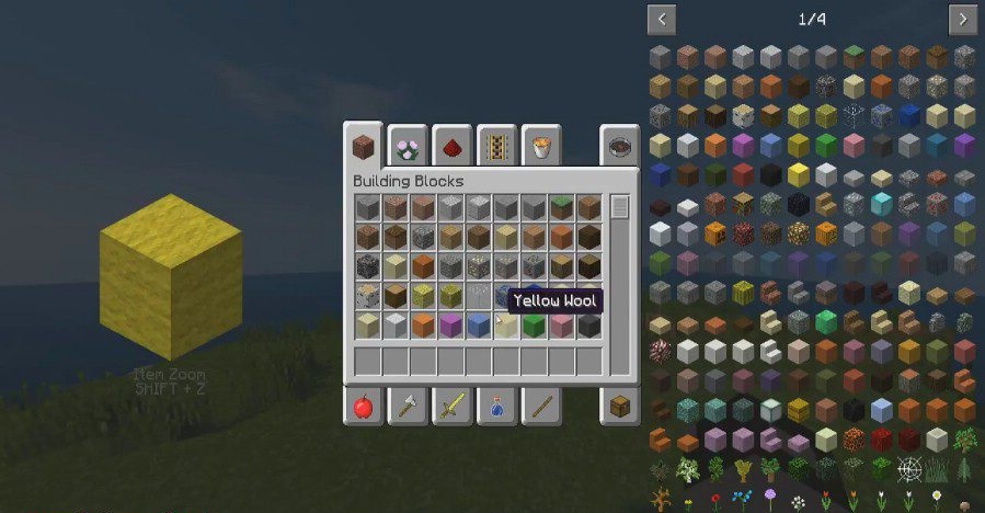 Сравнение обычного и увеличенного вида предметов в Minecraft