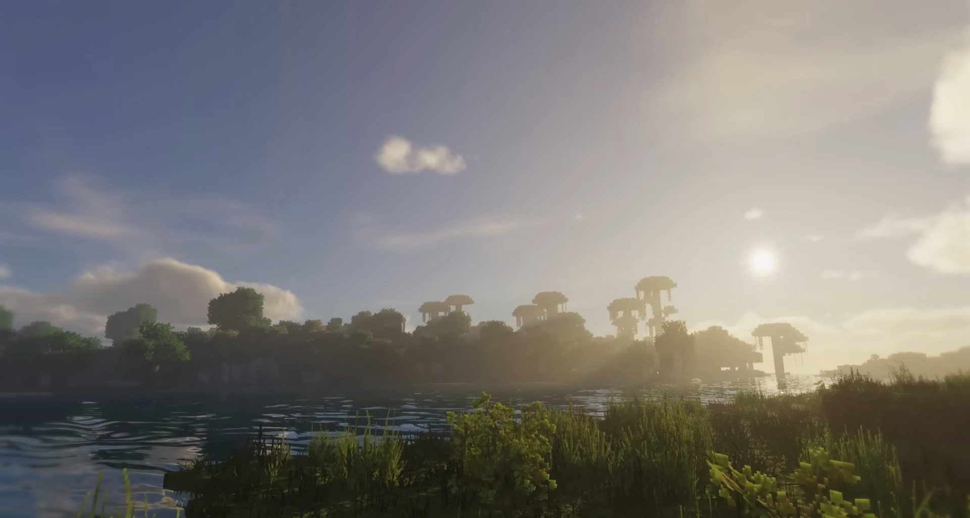 Горный биом в Minecraft с шейдерами IterationT, показывающий реалистичные текстуры скал