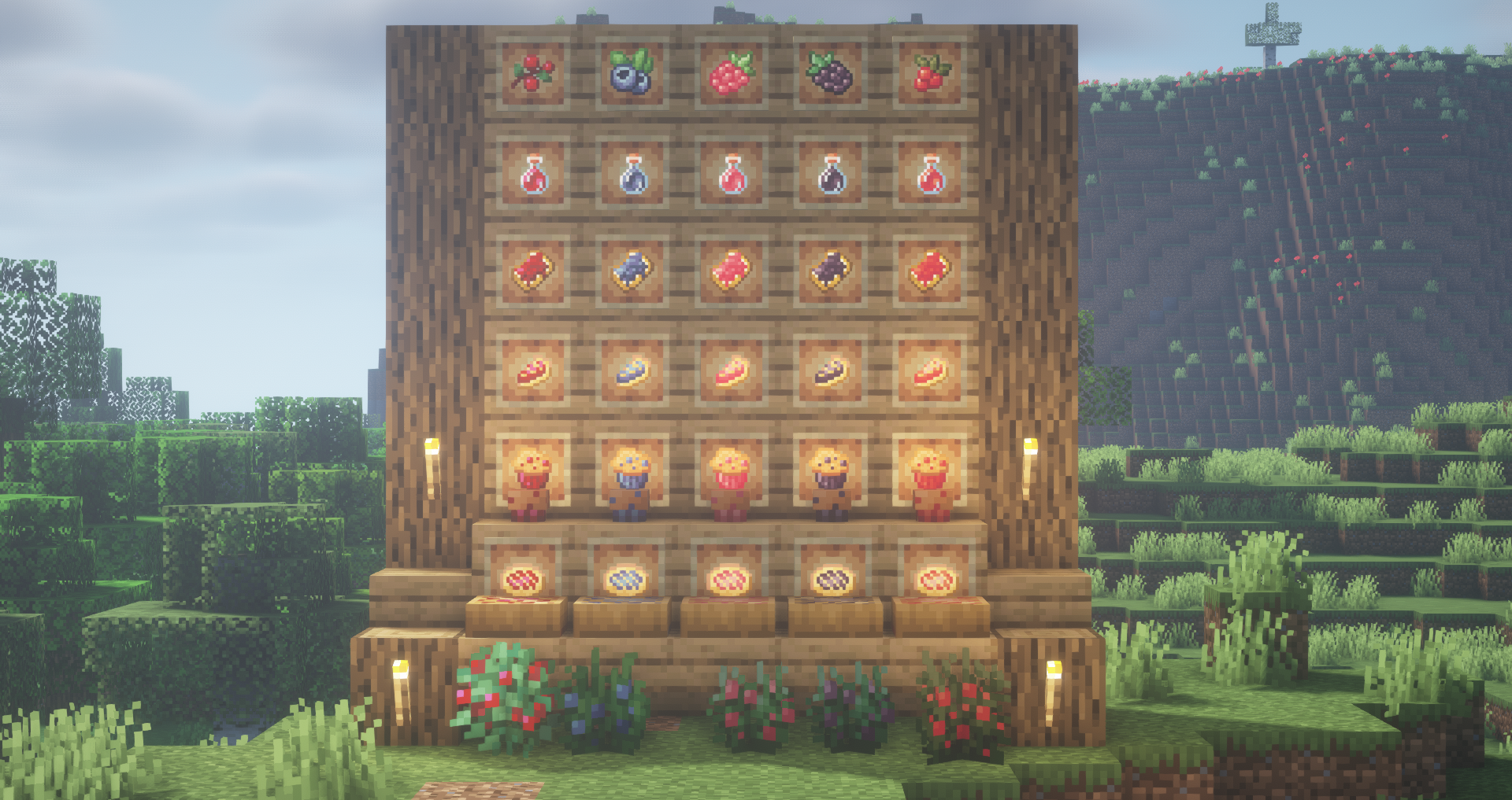 Интерфейс инвентаря с собранными ягодами и крафтом варенья в Minecraft