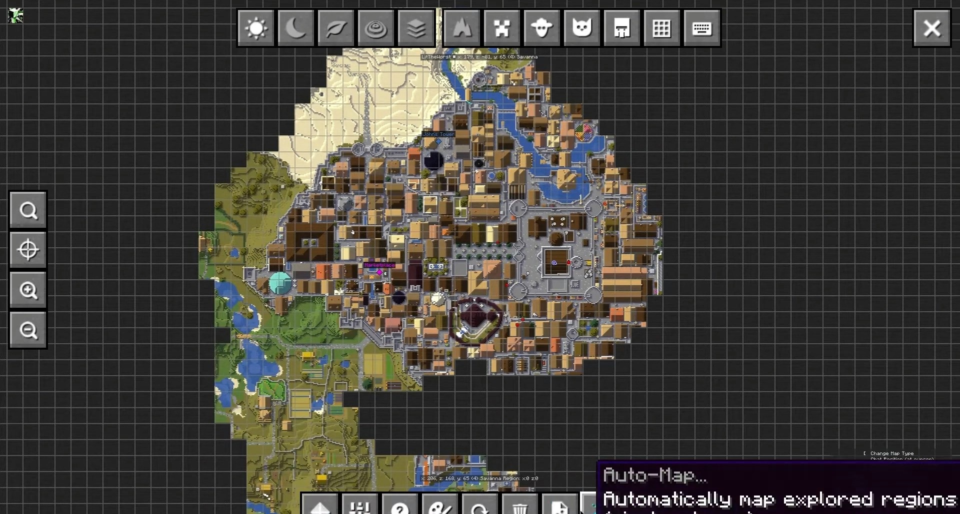 Веб-интерфейс JourneyMap для удалённого просмотра карты Minecraft сервера