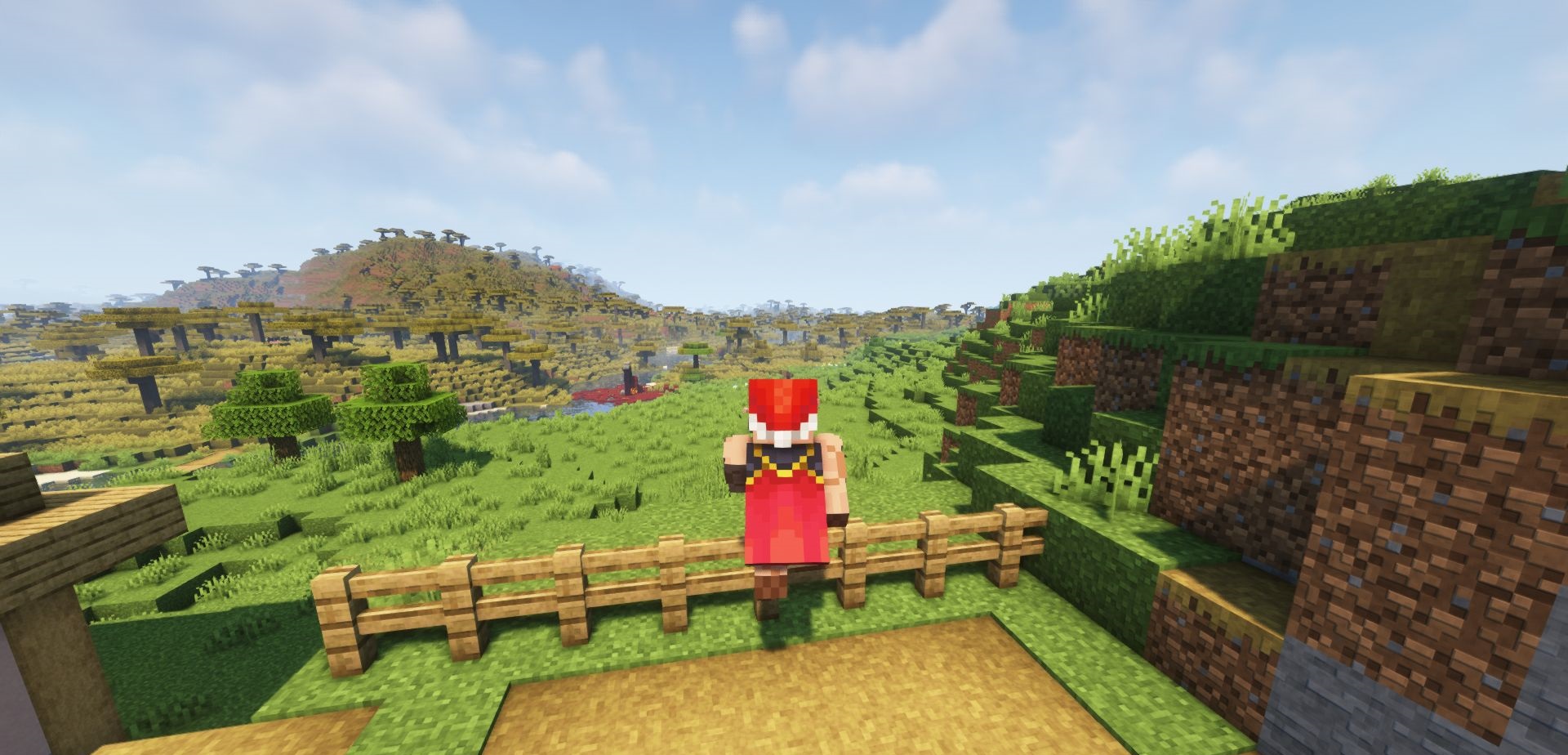 Пример использования мода Jump Over Fences в разных биомах Minecraft