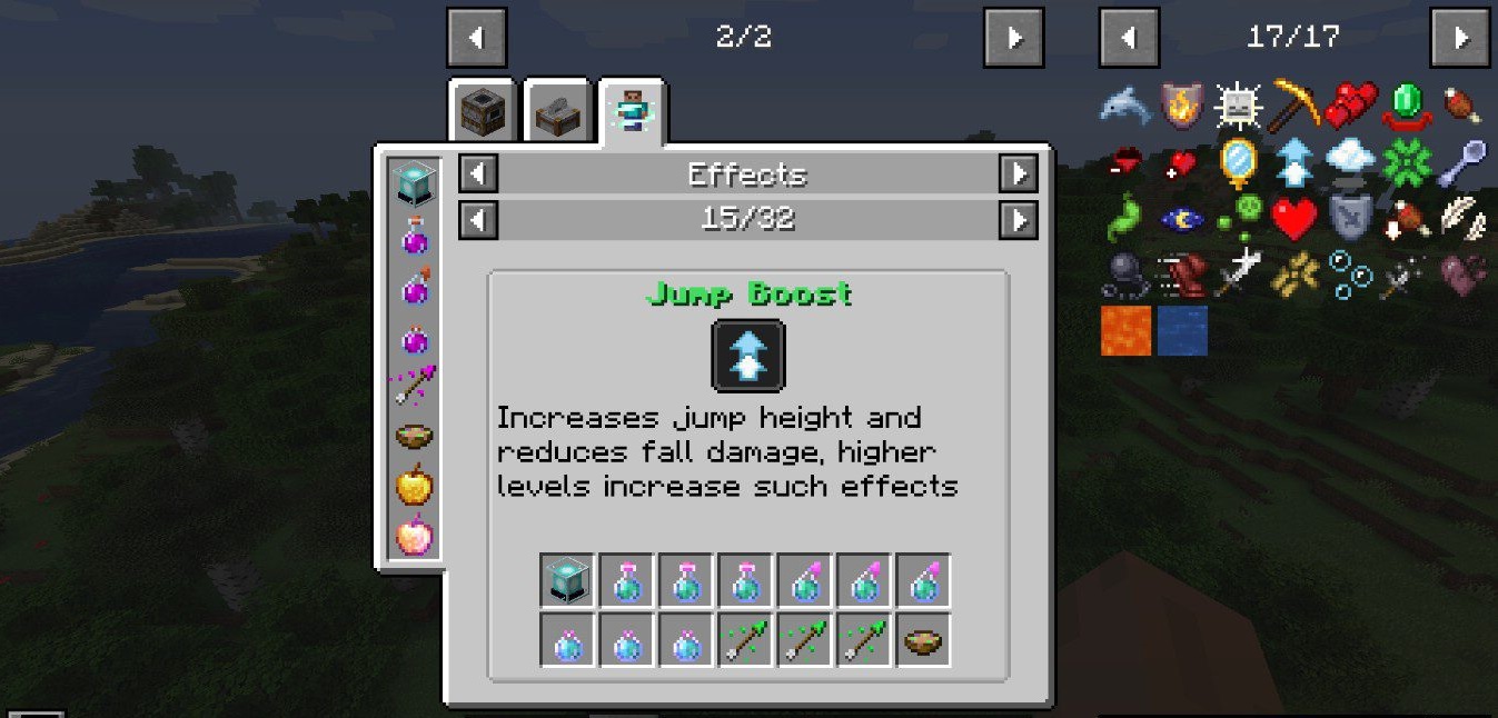 Интерфейс мода Just Enough Effect Descriptions с детальным описанием эффектов зелий