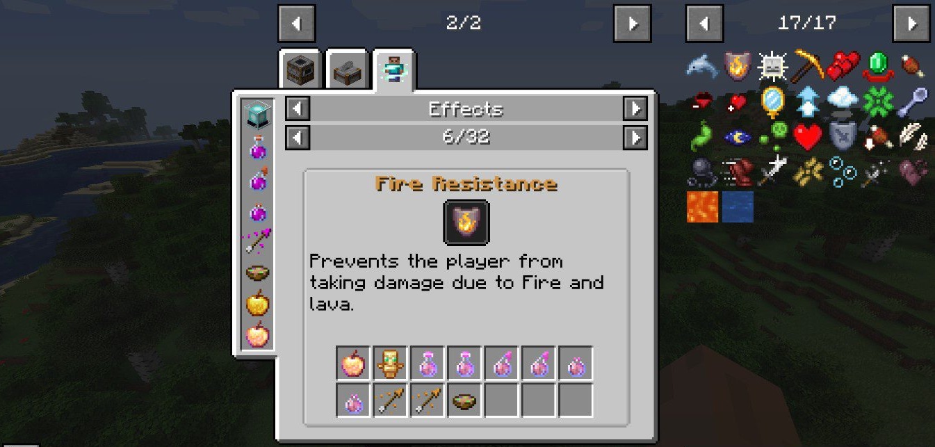 Пример работы мода Just Enough Effect Descriptions в игровом процессе Minecraft
