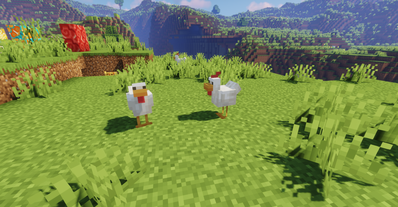 Курицы в разных ракурсах с улучшенными текстурами в Minecraft