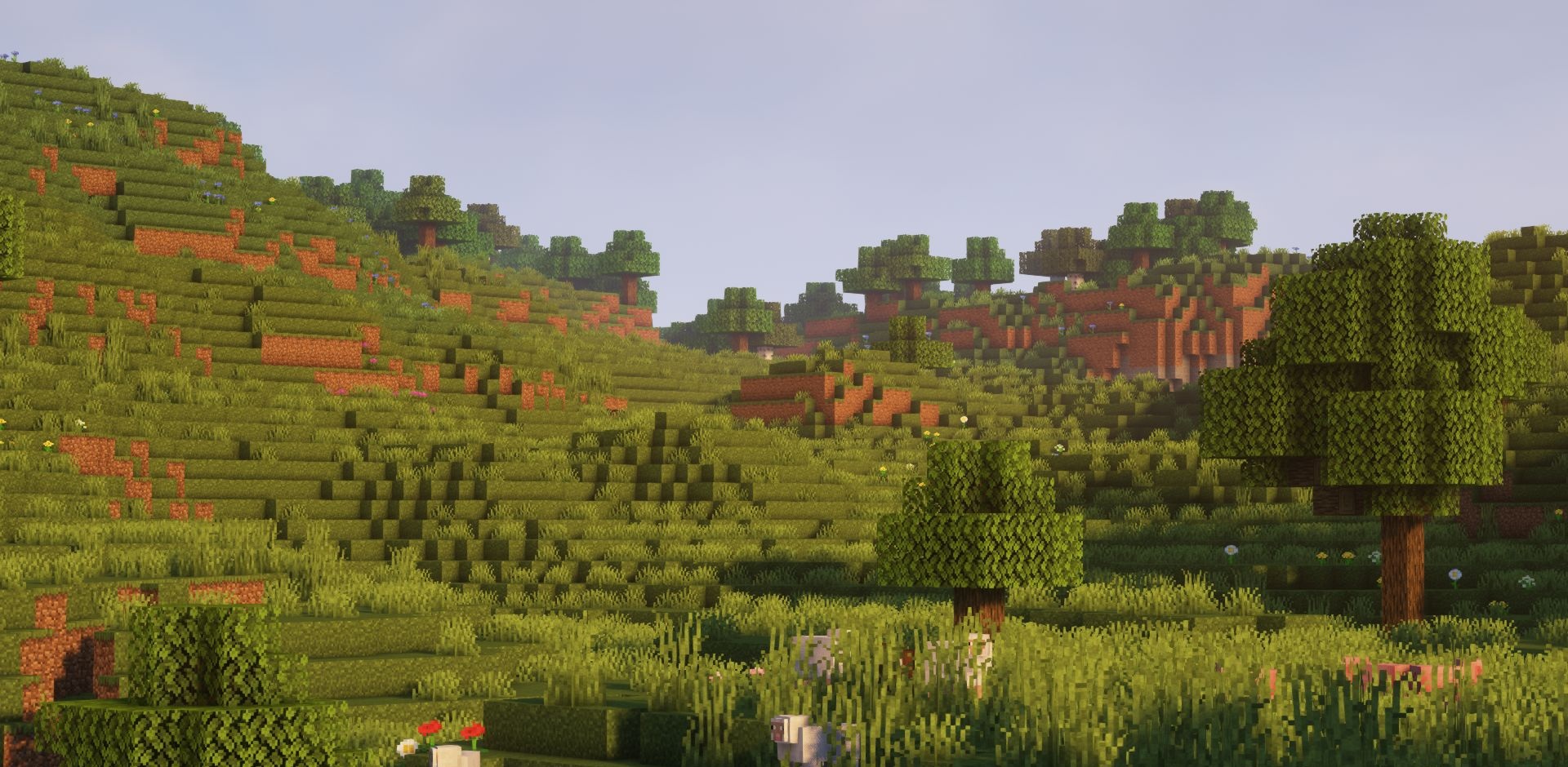 Игровой процесс с модом Just Zoom в разных биомах Minecraft