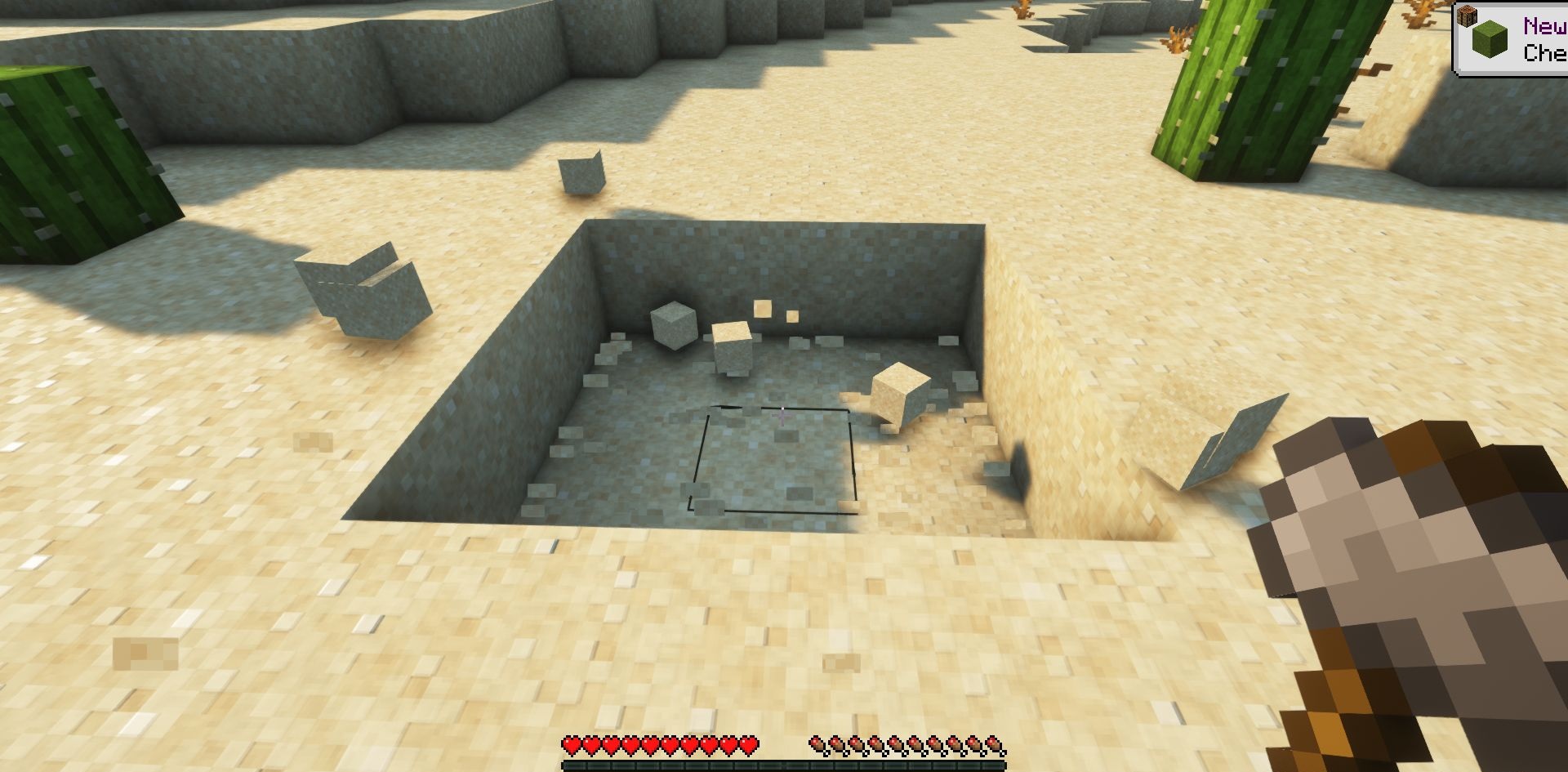Игрок использует молоток 3x3 для быстрой добычи камня в Minecraft