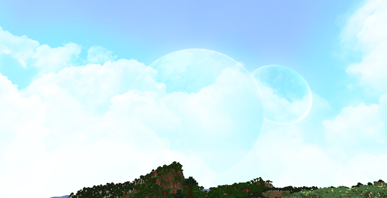 Minecraft с модификацией Kal’s Grimdark Sky, демонстрирующий закат
