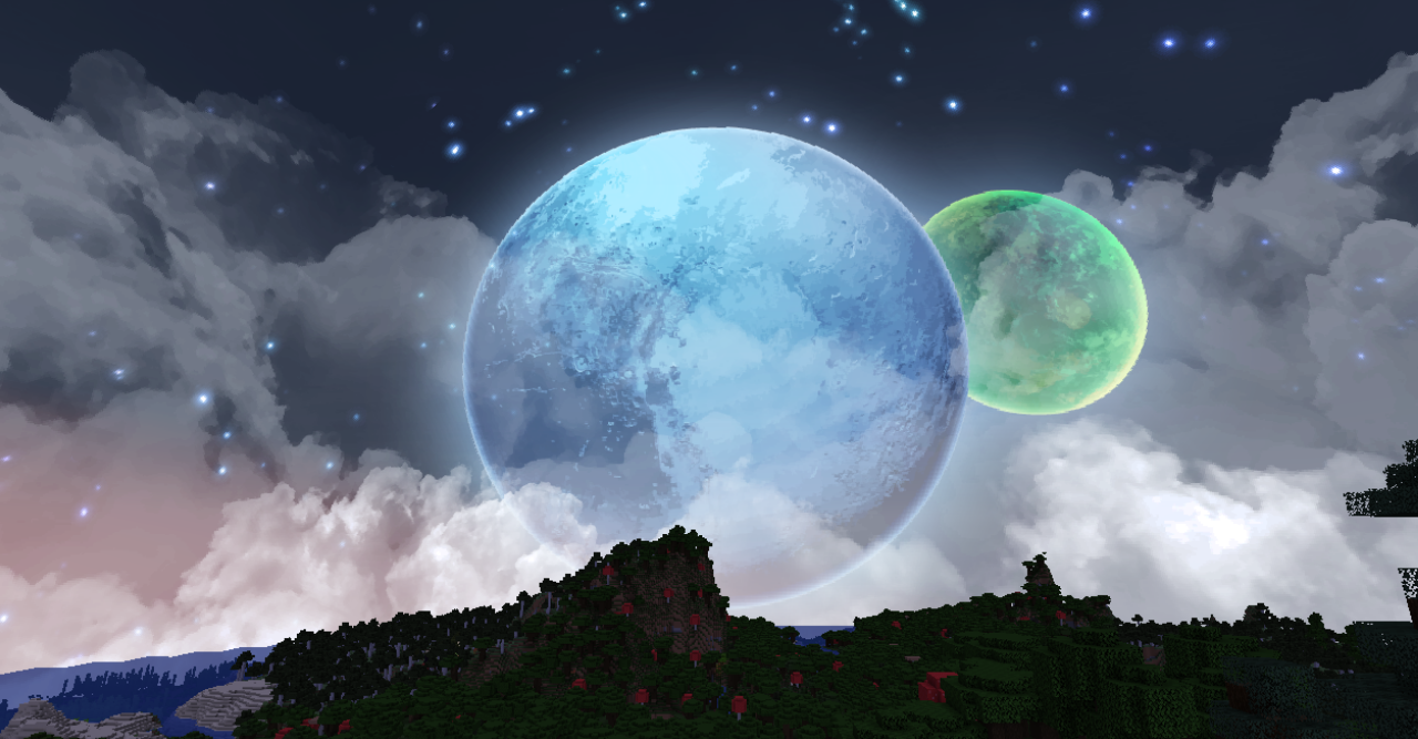 Сравнение стандартного неба Minecraft и модифицированного Kal’s Grimdark Sky