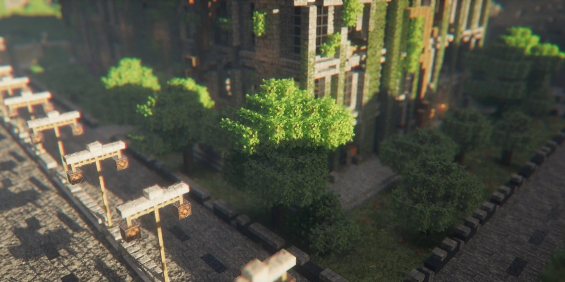 Реалистичная графика Minecraft с шейдерами Kappa, показывающая закат и водную гладь