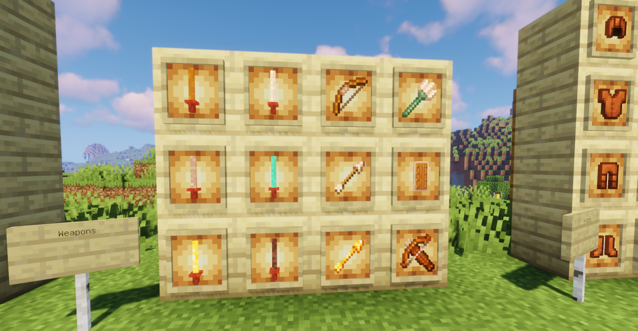 Игрок с золотой катаной в биоме пустыни Minecraft