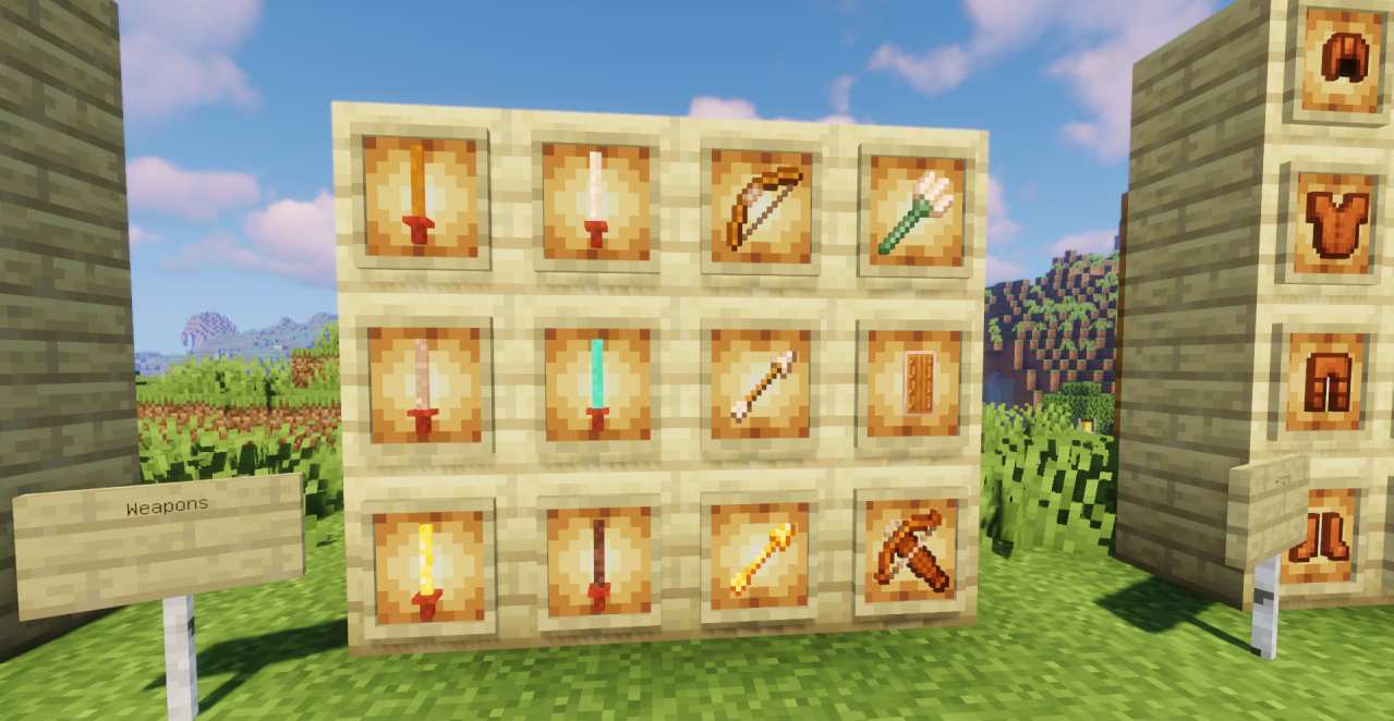 Демонстрация катаны в руках игрока в разных биомах Minecraft