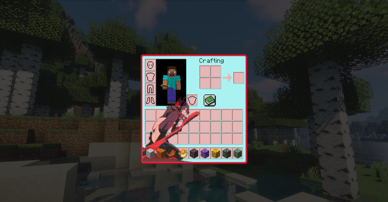 Скриншот интерфейса Minecraft с Kill la Kill Custom GUI, показывающий меню крафта
