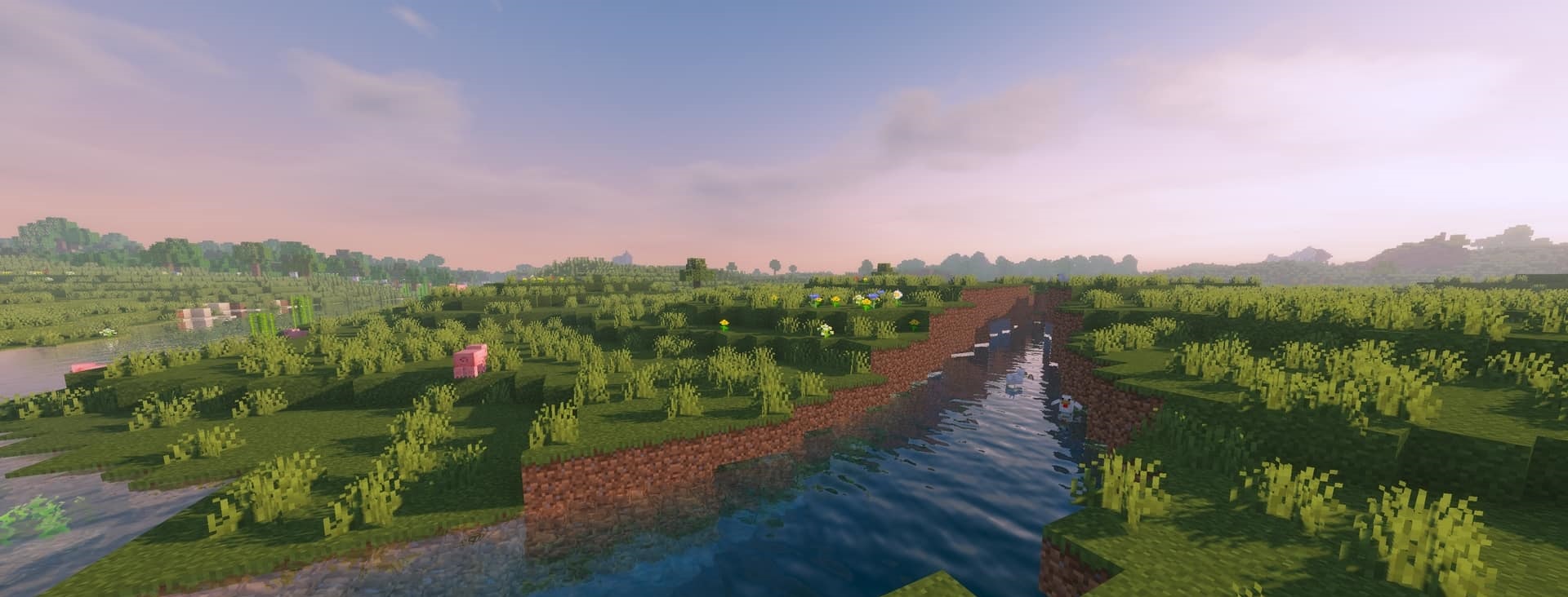 Сравнение графики Minecraft до и после установки шейдеров KUDA