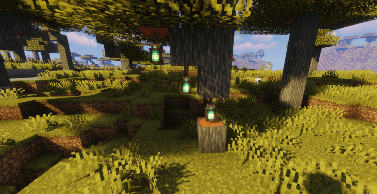 Сравнение обычных и улучшенных фонарей в Minecraft с модом Lanterns Enhanced