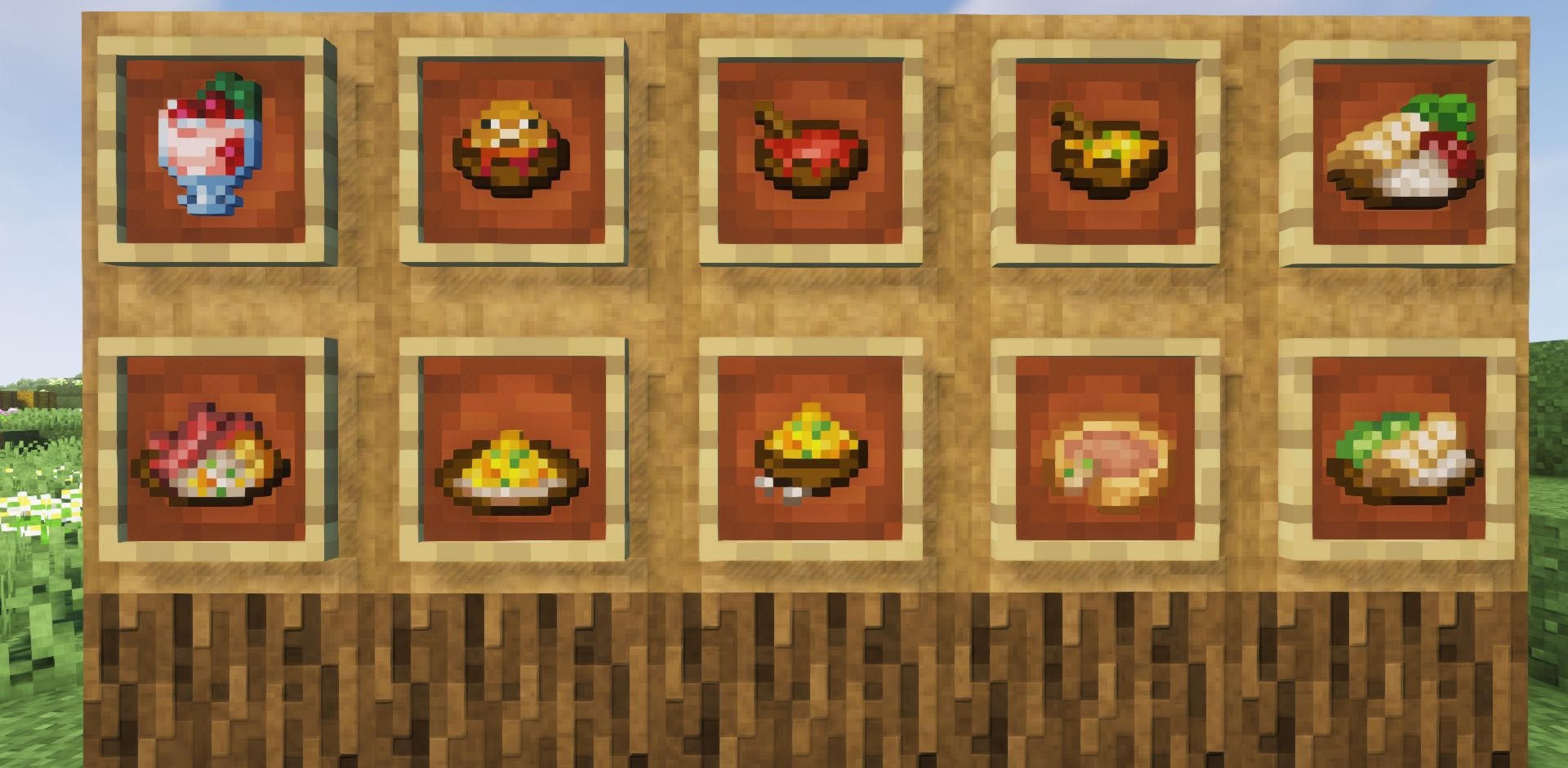 Разнообразие блюд из мода Large Meals в Minecraft