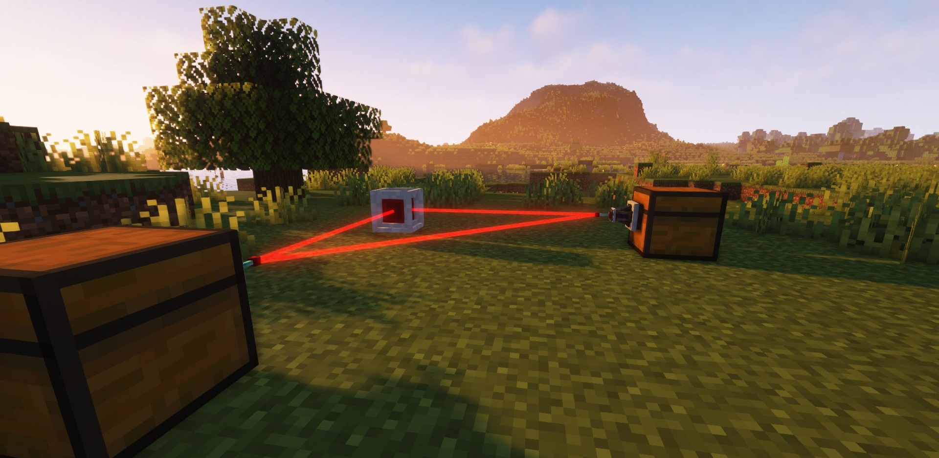 Готовая лазерная сеть в действии в мире Minecraft