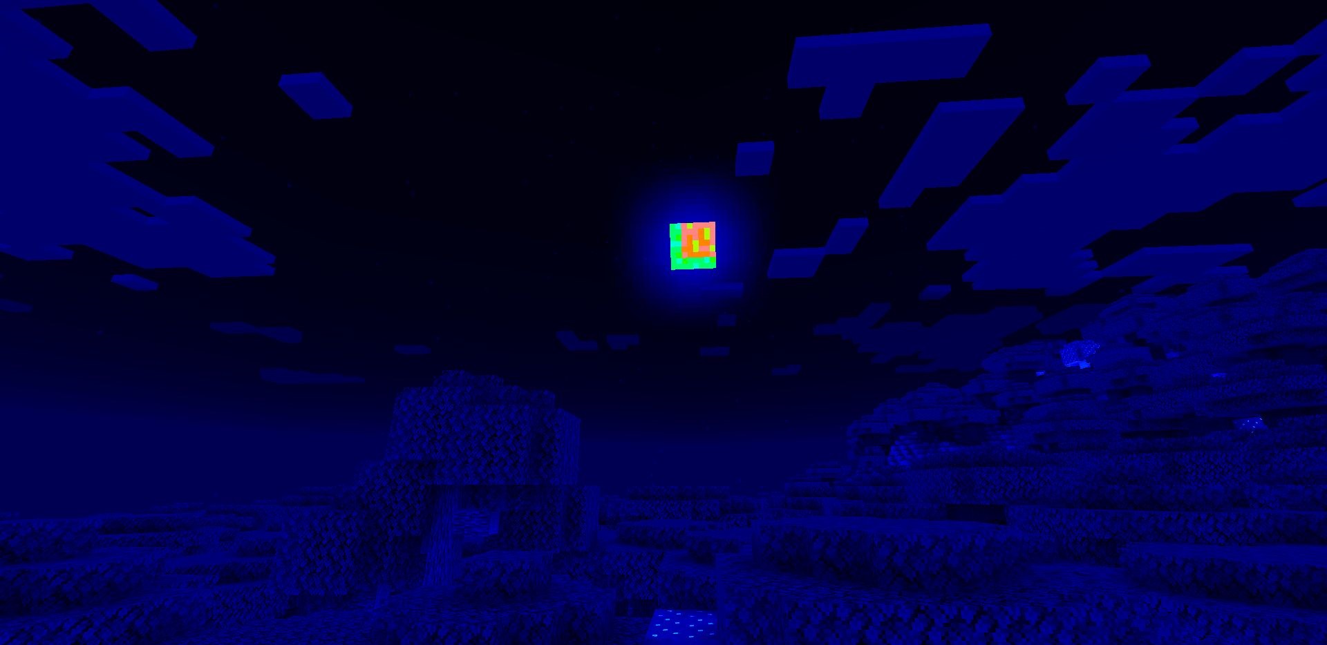 Ночной пейзаж в Minecraft с динамическим освещением от шейдеров