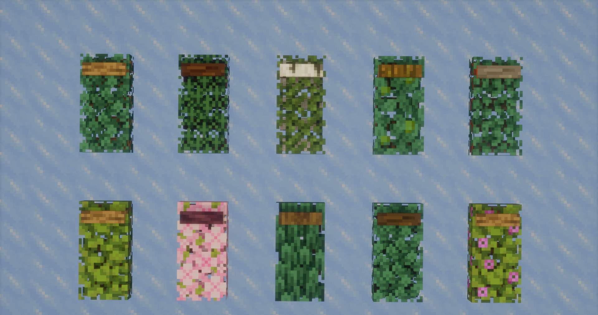 Игровой скриншот Minecraft с кроватью из листьев в лесном биоме