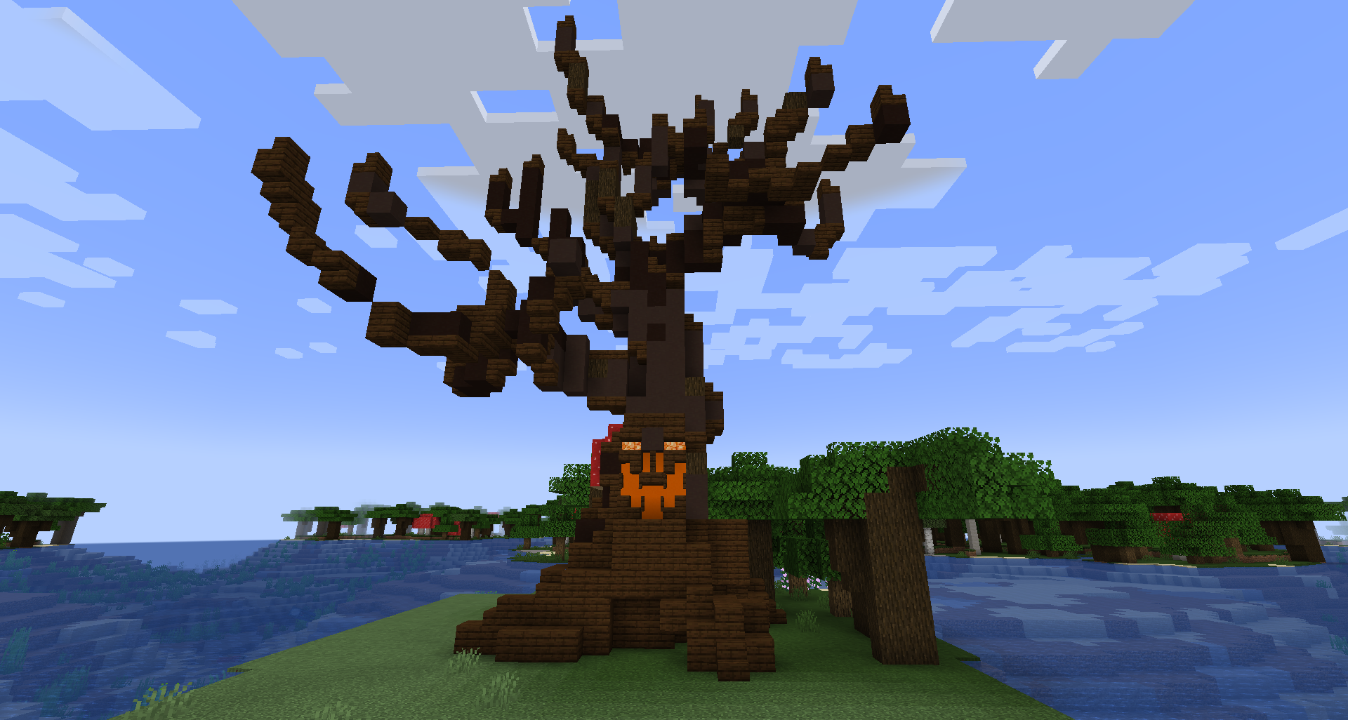 Жуткие деревья в сочетании с другими модами на сервере Minecraft