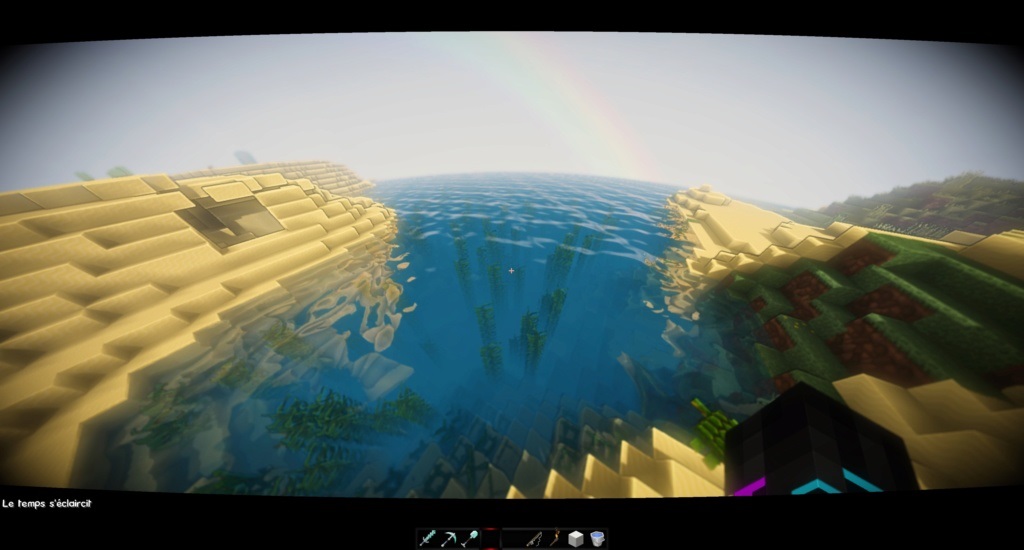 Красивый закат в Minecraft с шейдерами LexShino, реалистичное небо и освещение