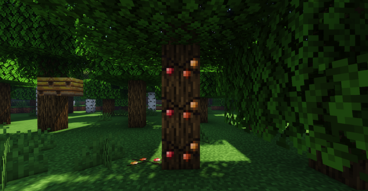 Горный биом в Minecraft с текстур-паком Light Lightz, украшенный огнями