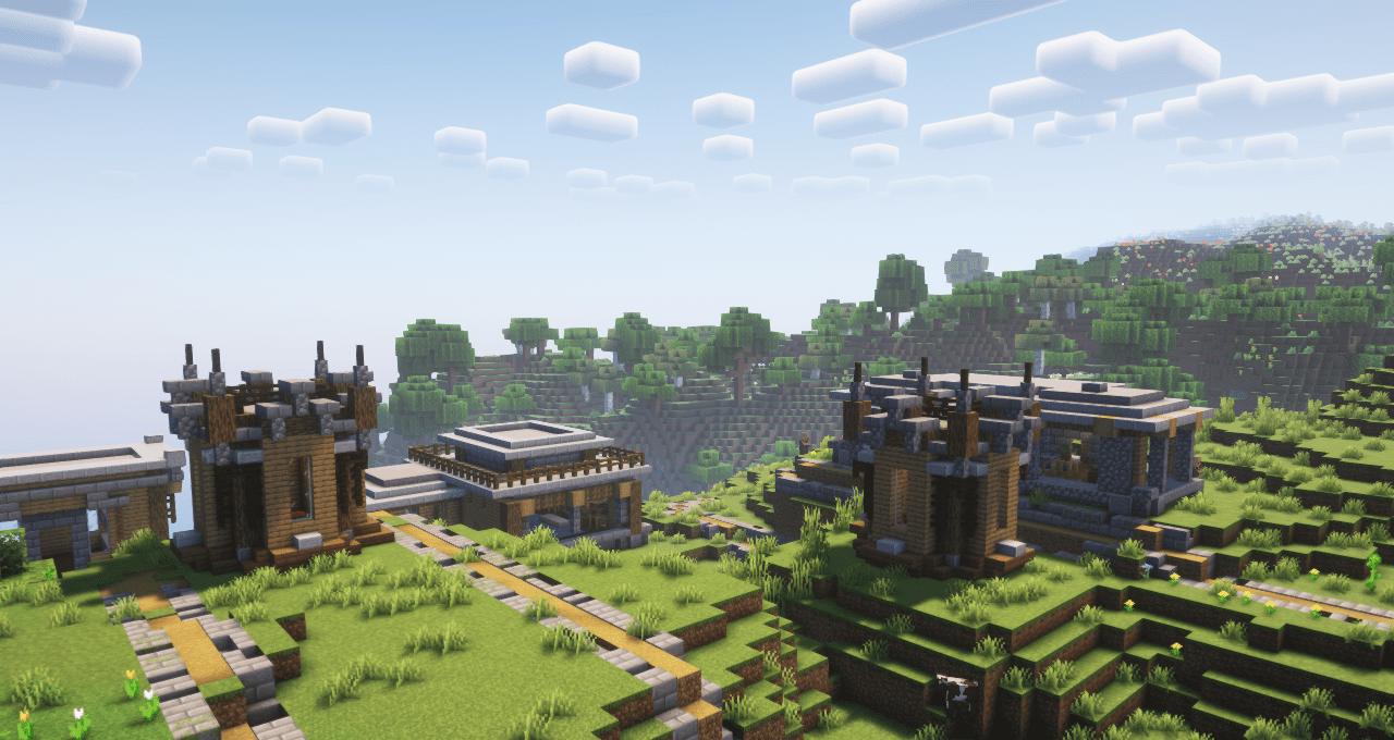 Деревня в стиле средневековья с модом Lio’s Overhauled Villages: каменные стены и башни