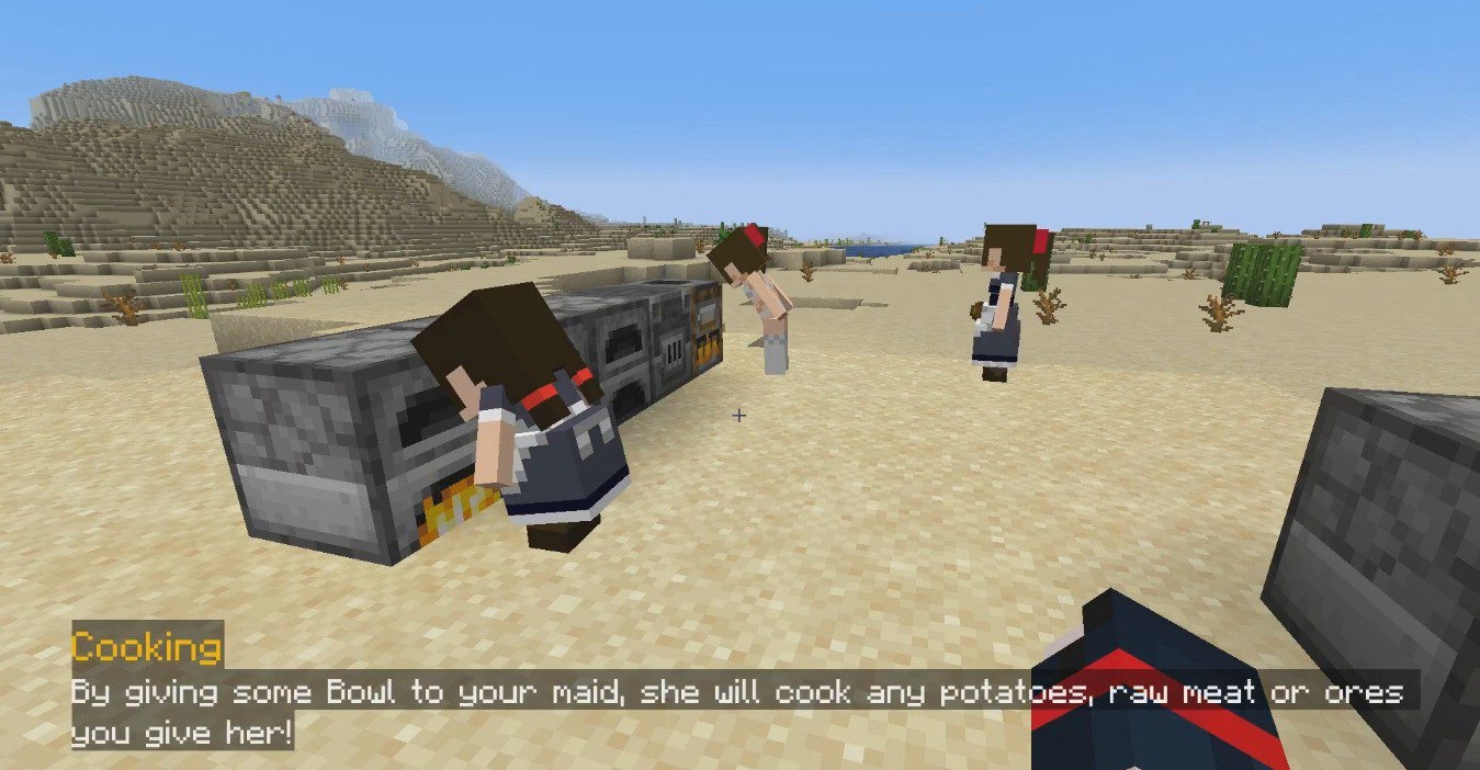 Несколько горничных из мода Little Maid ReBirth работают вместе в Minecraft