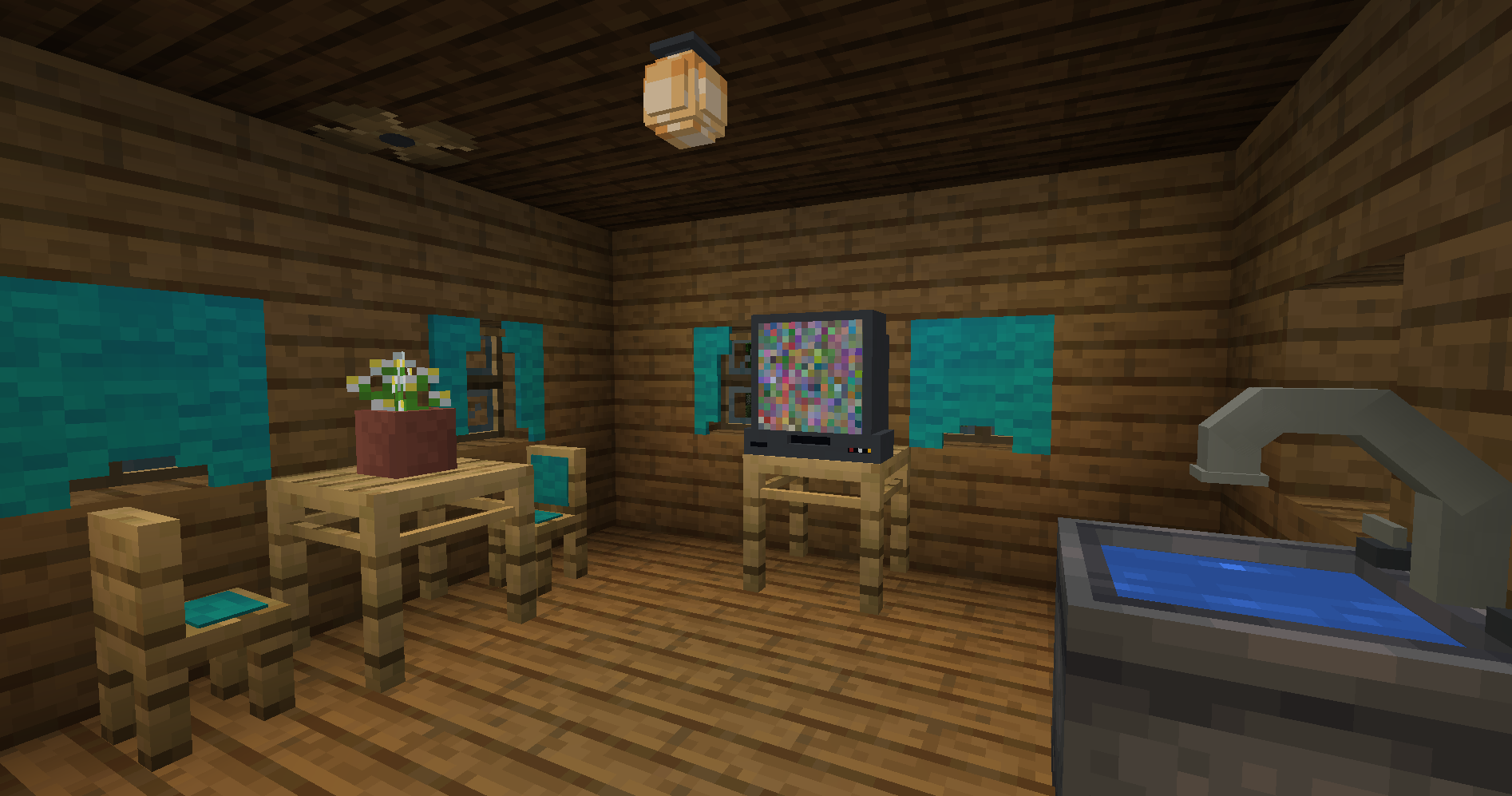 Гостиная с диванами и столами из мода Exline's Furniture в Minecraft