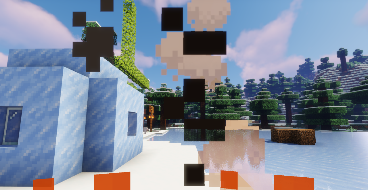 Сравнение обычного и уменьшенного пламени в Minecraft с модом Low Fire