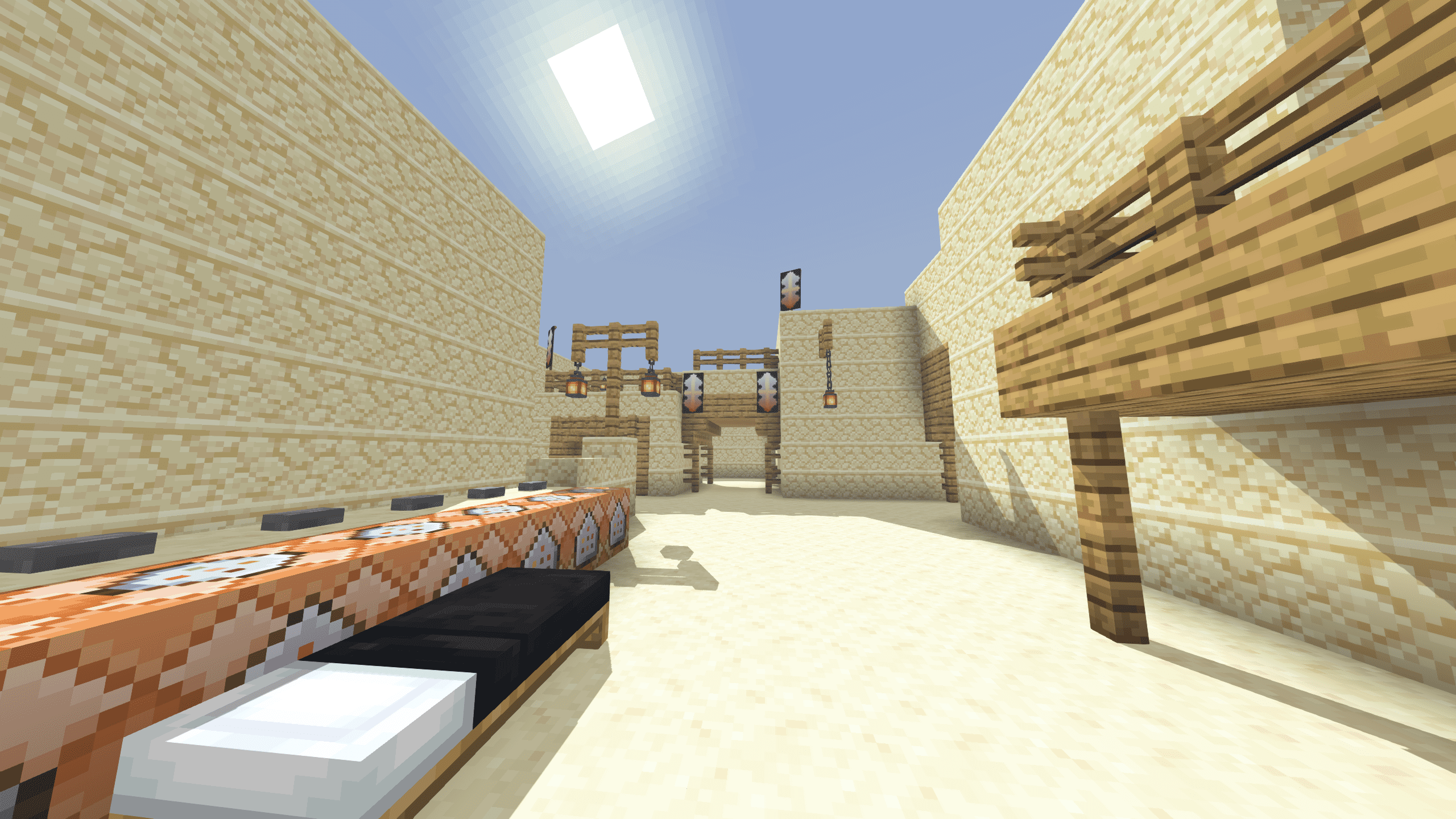 Ночной пейзаж в Minecraft с шейдерами LS RenderPearl, звёздное небо и динамическое освещение