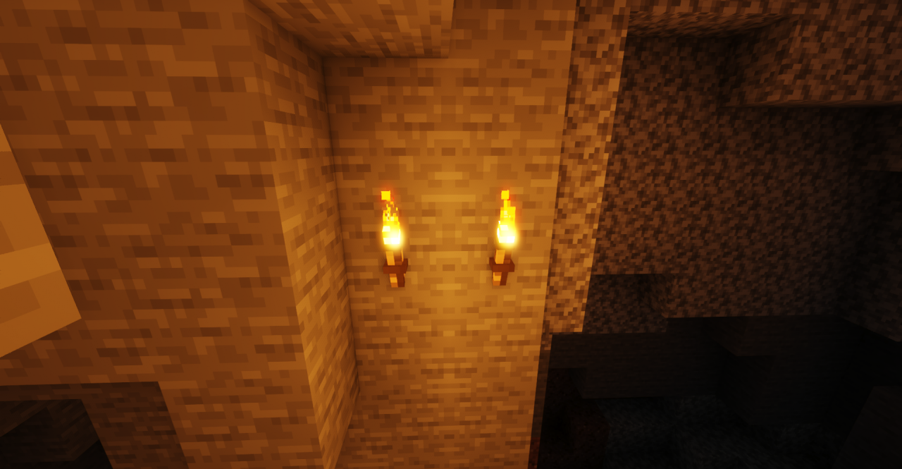 Пример использования текстур-пака Luminous в подземельях Minecraft с реалистичным свечением
