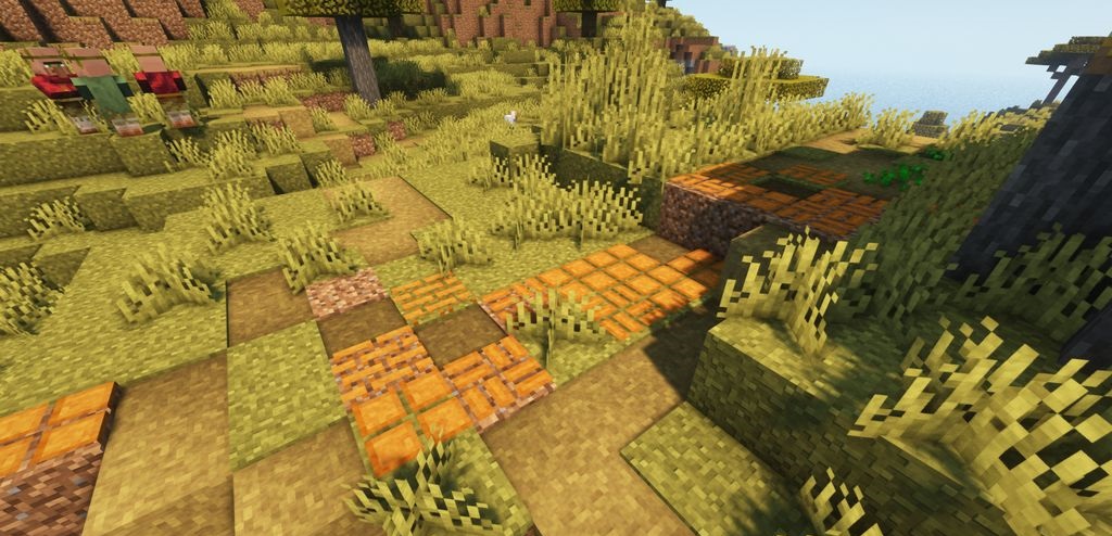 Пример использования дорожек Macaw’s Paths в деревне Minecraft