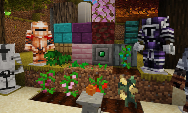 Ночной пейзаж Minecraft с замком, факелами и лунным светом