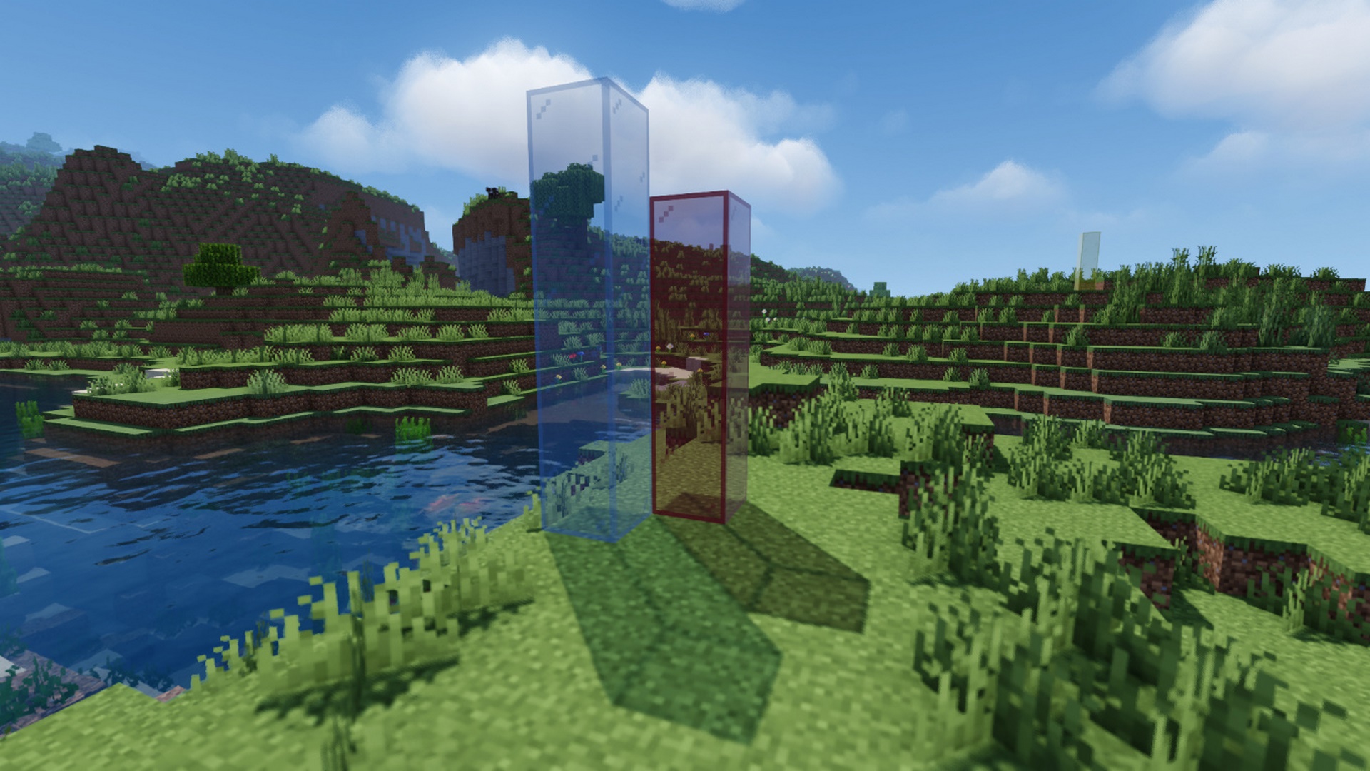 Деревня в Minecraft с шейдером MakeUp Ultra Fast, теплые тона и мягкие тени