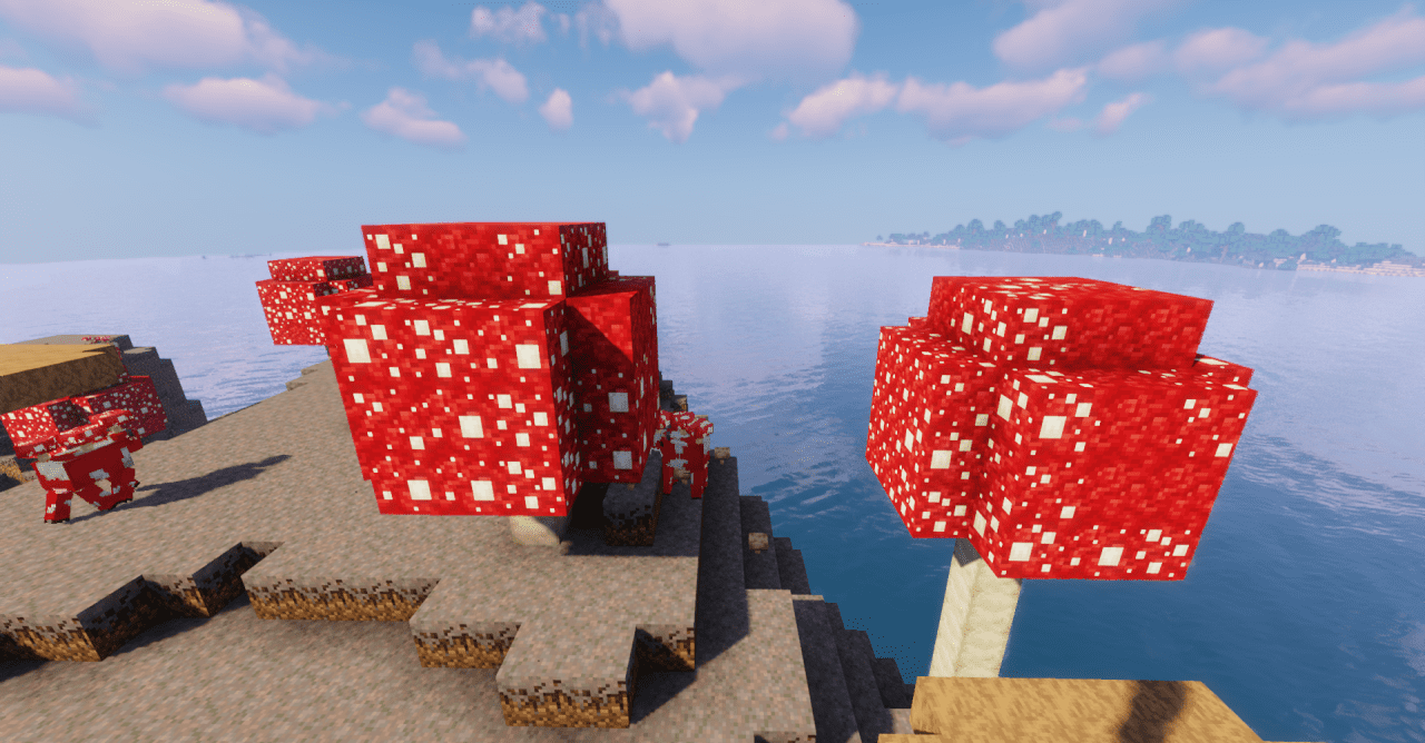 Скриншот грибного биома с мрачными текстурами в Minecraft после установки Malicious Mushrooms
