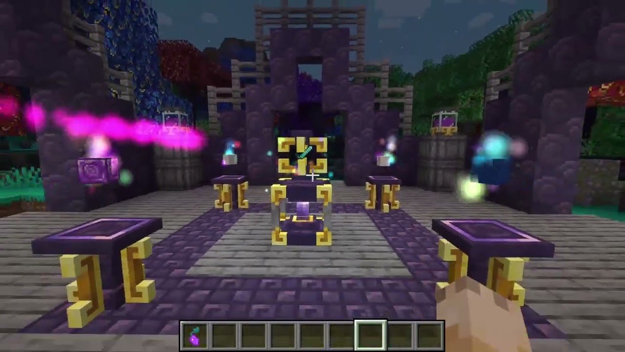 Магический алтарь в Minecraft с Ars Nouveau: фиолетовые частицы и руны