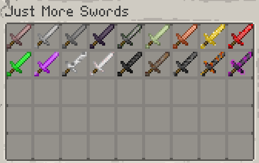 Интерфейс крафта новых мечей в моде Just More Swords для Minecraft