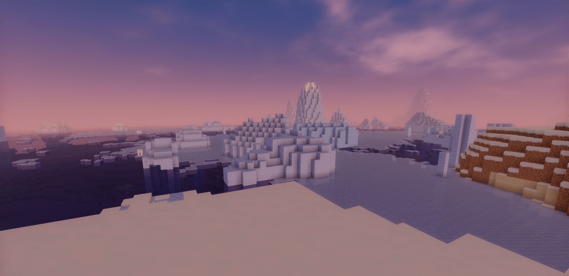 Деревня в Minecraft с шейдерами Mellow - теплый свет из окон и дым из труб