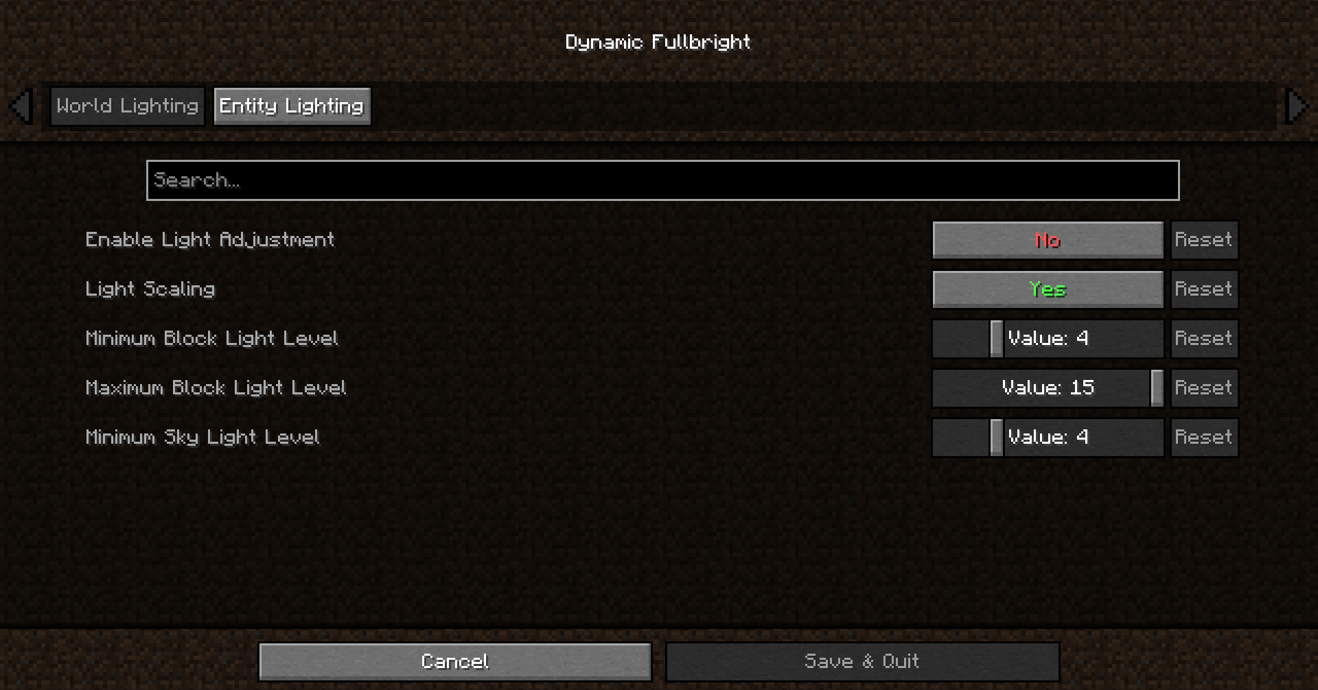 Настройки гаммы и яркости в Minecraft через мод Dynamic Fullbright