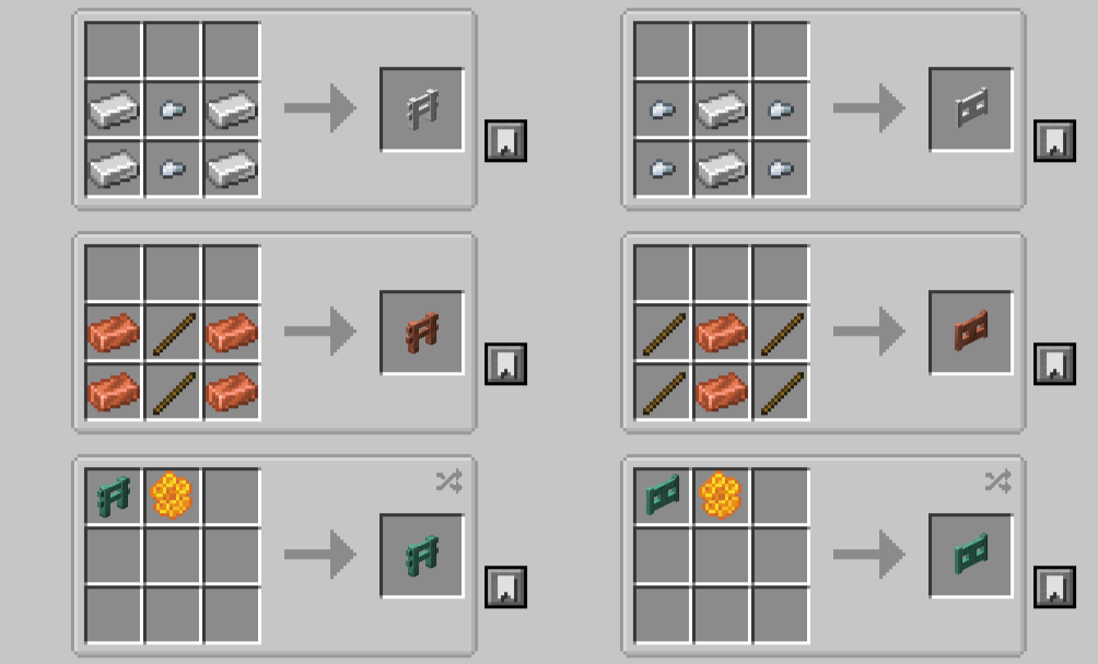 Рецепты крафта металлических заборов в Minecraft с модом Metal Fences