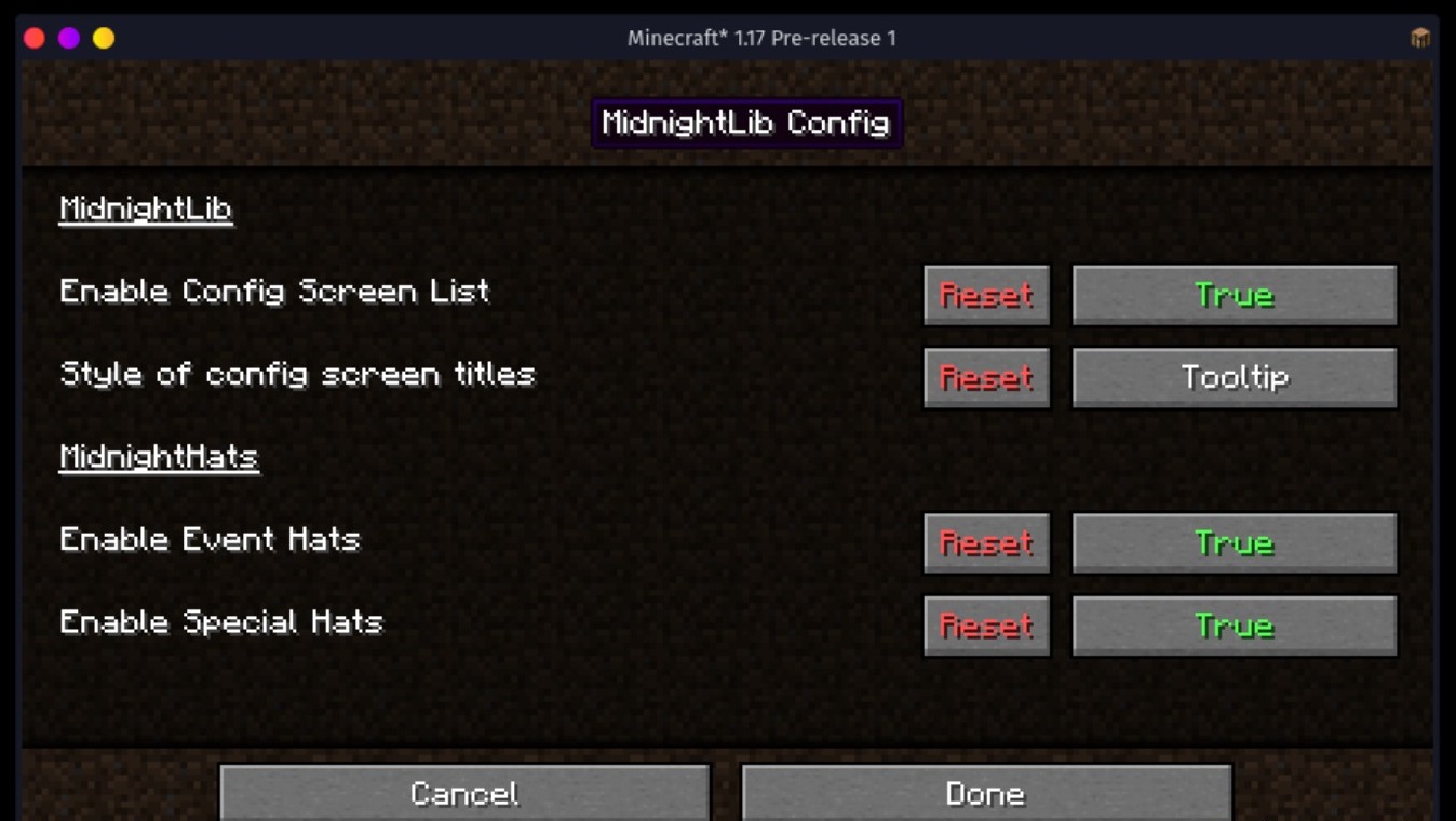 Демонстрация совместимости модов через библиотеку MidnightLib в Minecraft