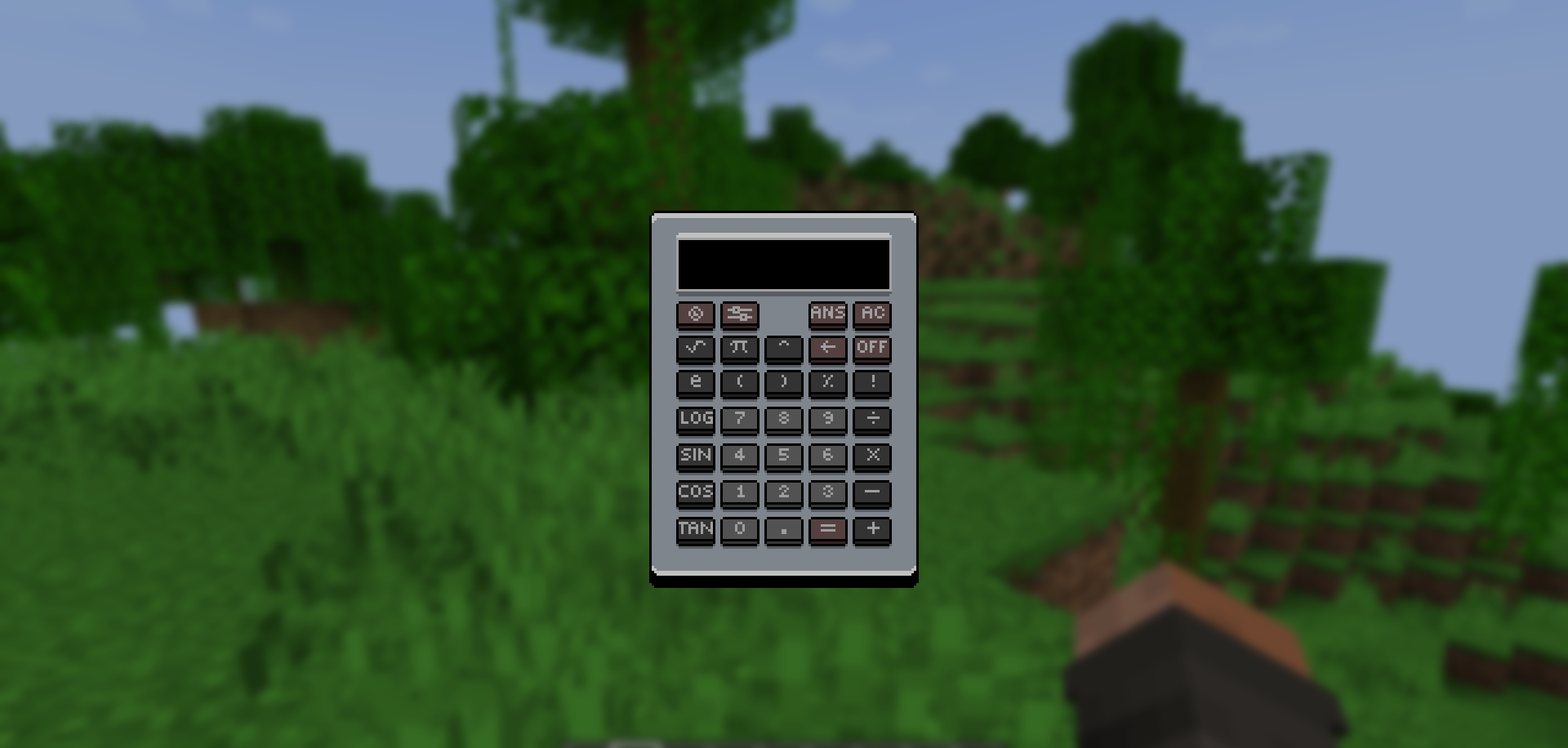 Игрок использует калькулятор внутри Minecraft с помощью мода Mine Math