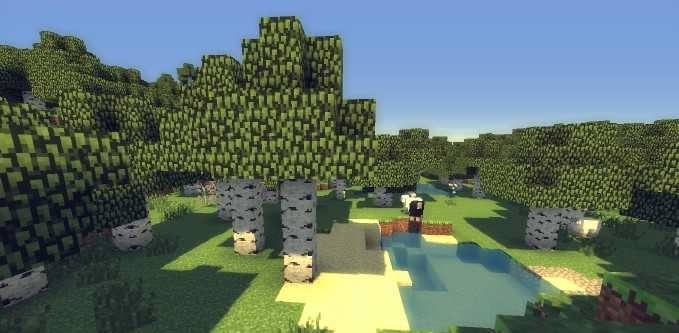 Ночной пейзаж Minecraft с динамичным освещением от факелов