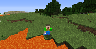 Игрок в Minecraft строит дом из дерева и камня с факелами вокруг