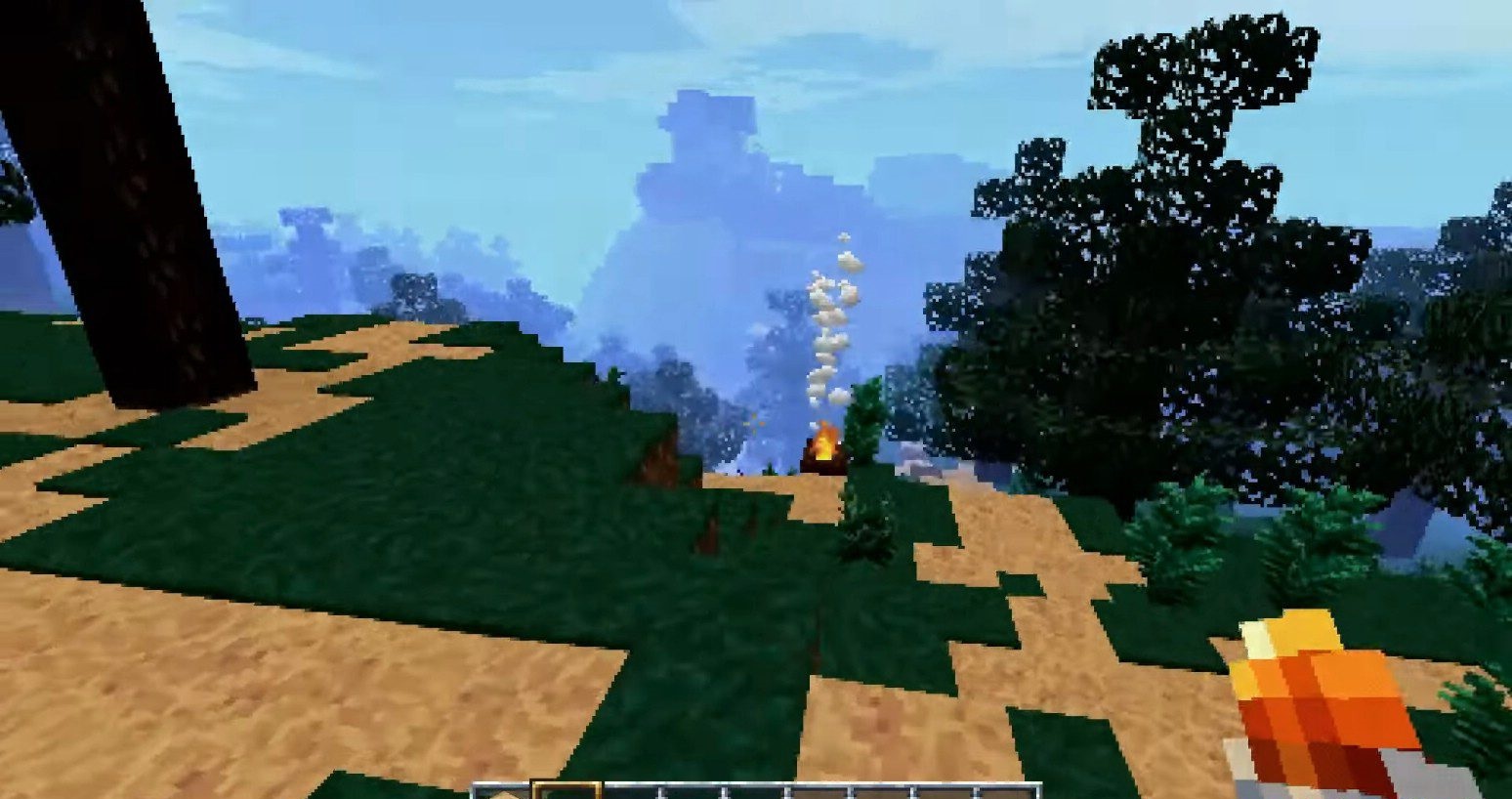 Minecraft в ретро-стиле PS1: мир с ограниченной цветовой палитрой и пиксельными текстурами