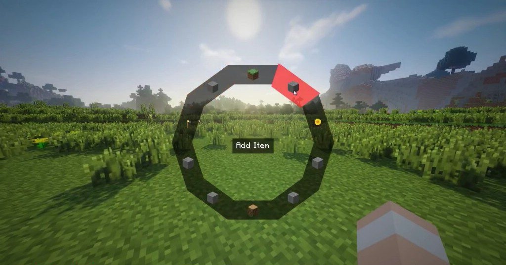 Пример использования мода MineMenu для быстрого выбора инструментов в Minecraft