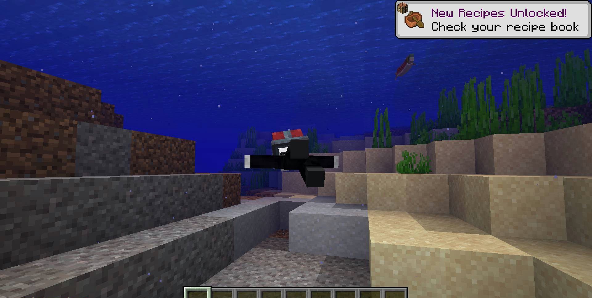 Геймплей Minecraft с шахтерским шлемом в темной пещере