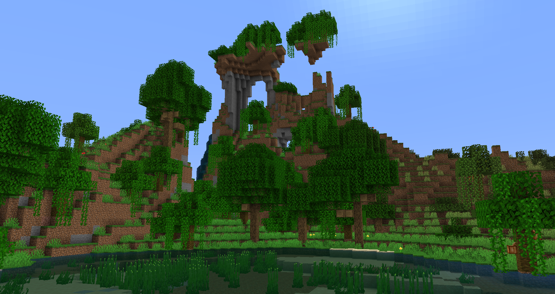 Игрок строит дом в джунглях в Minecraft