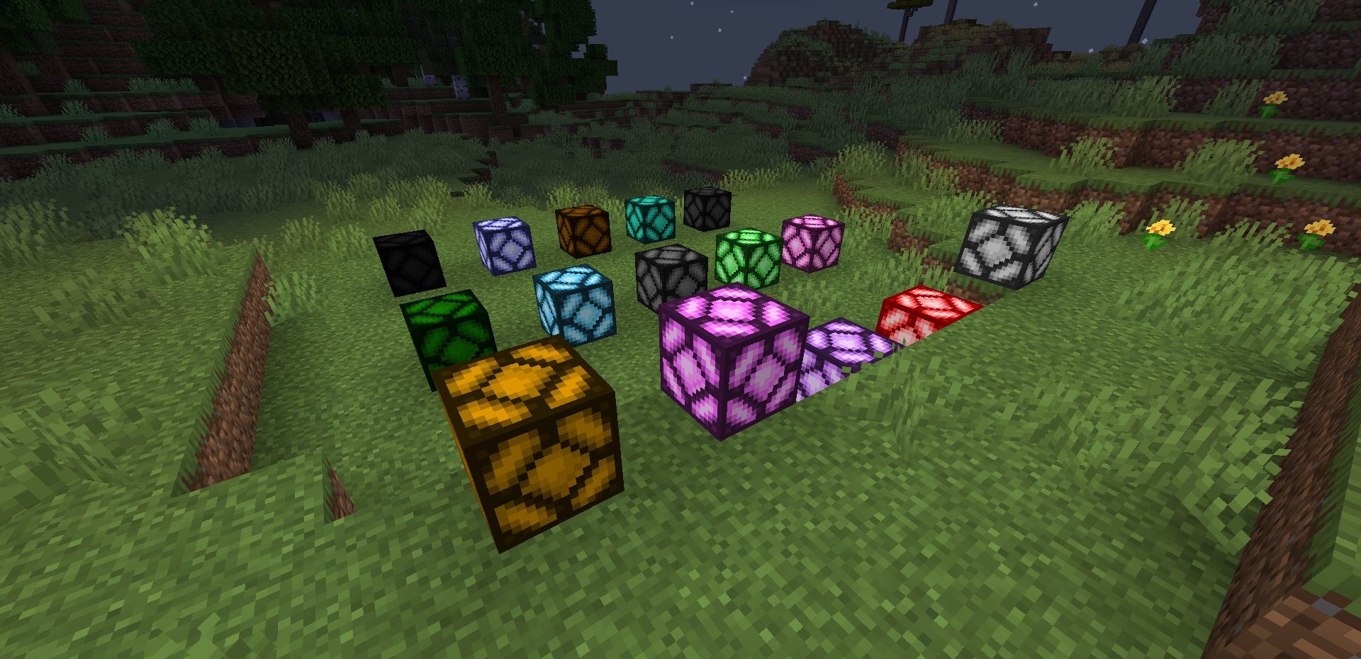Яркие светящиеся лампы разных цветов в интерьере Minecraft