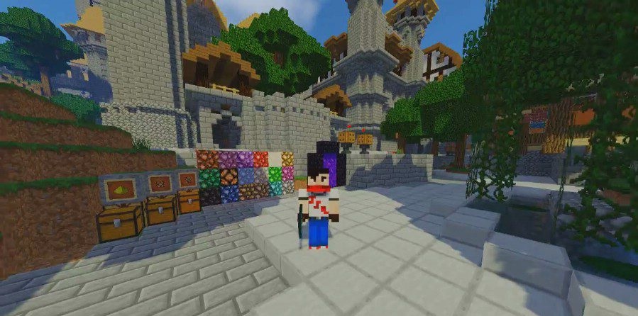 Пример использования цветного светокамня в постройке в Minecraft